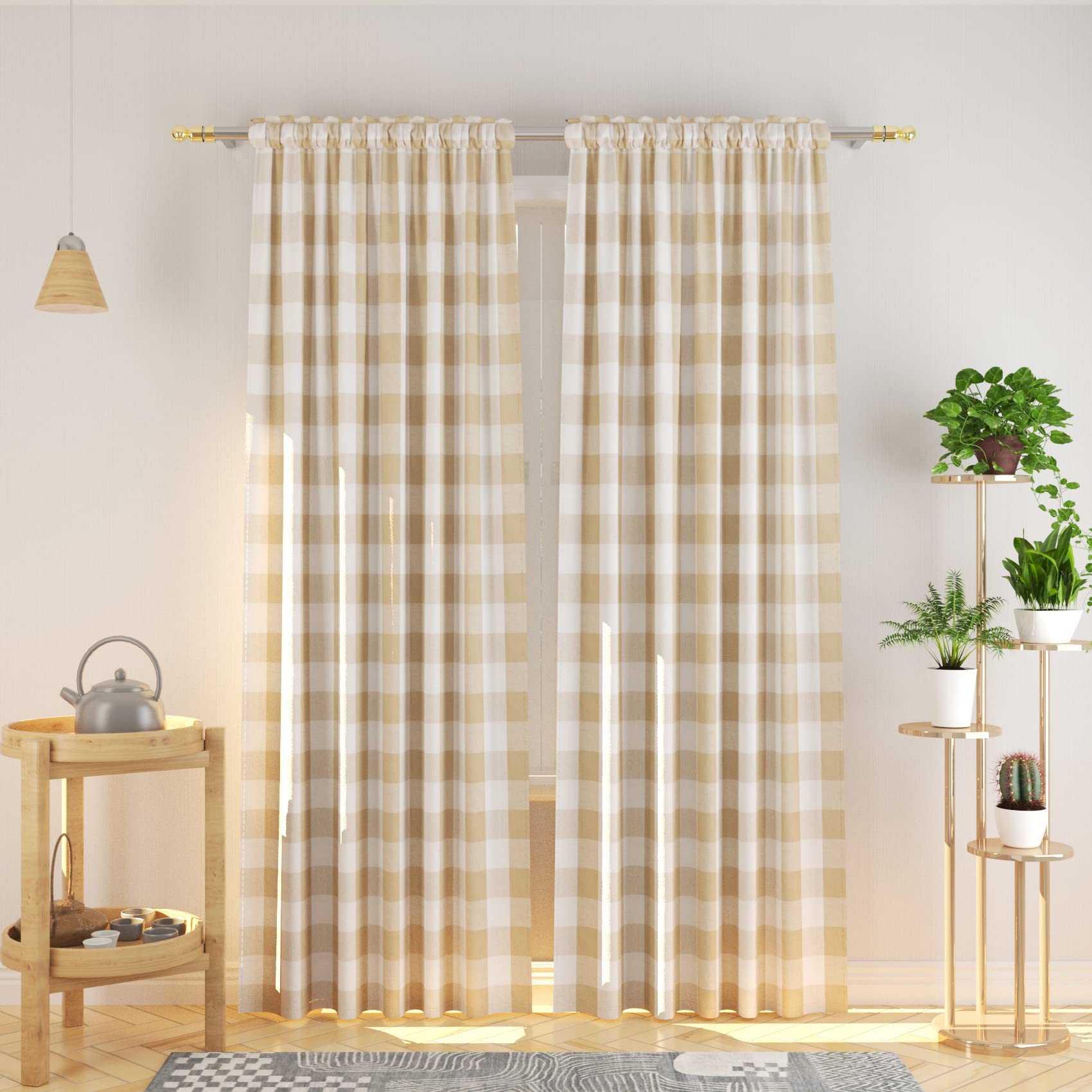 Amazon.com: Beige and White Buffalo Gingham Check Curtain 95